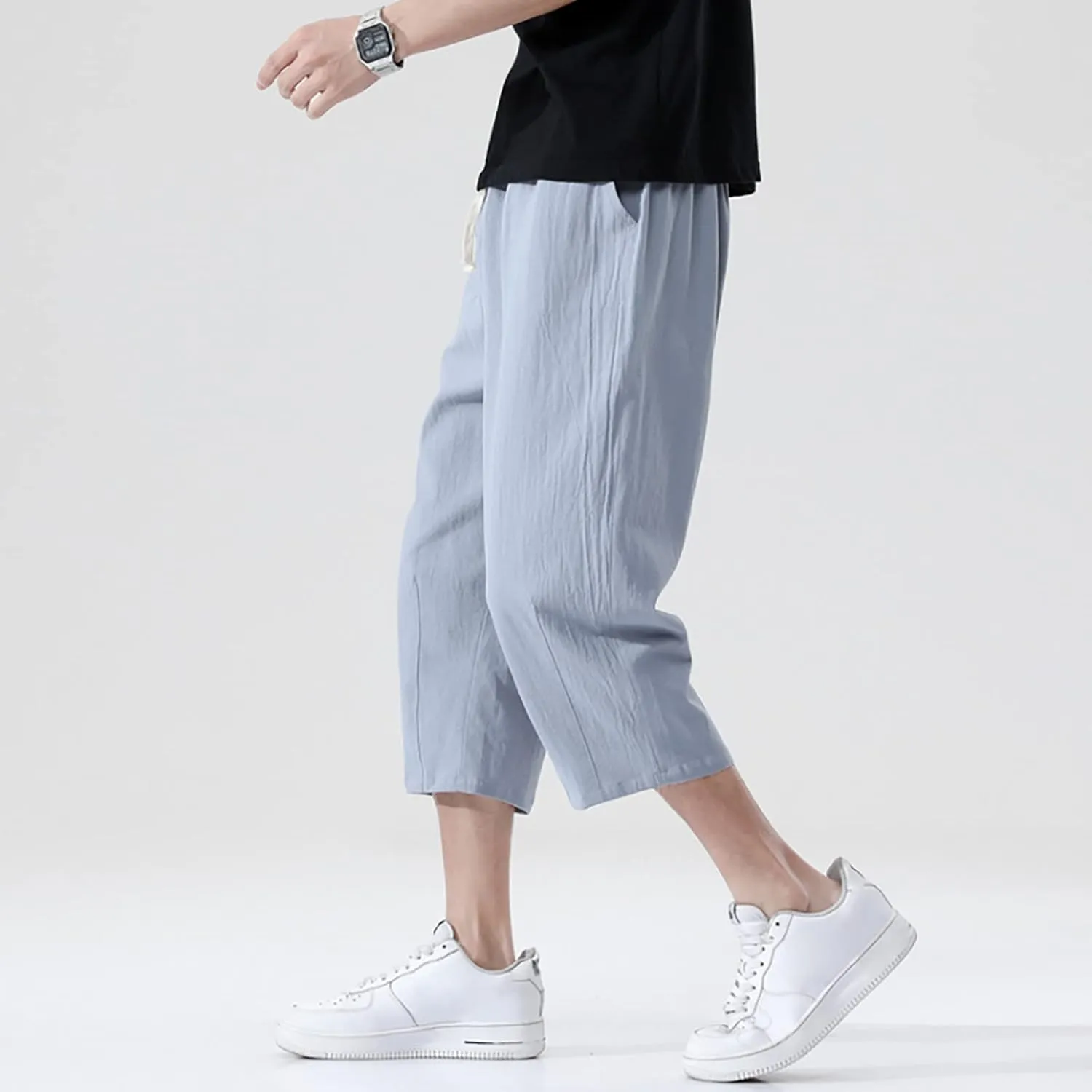 3/4 Leg Shorts for Men Summer Elastic Waist Fit Breathable Loose Elasticity Comfy Fashion Comfy Trendy Trousers