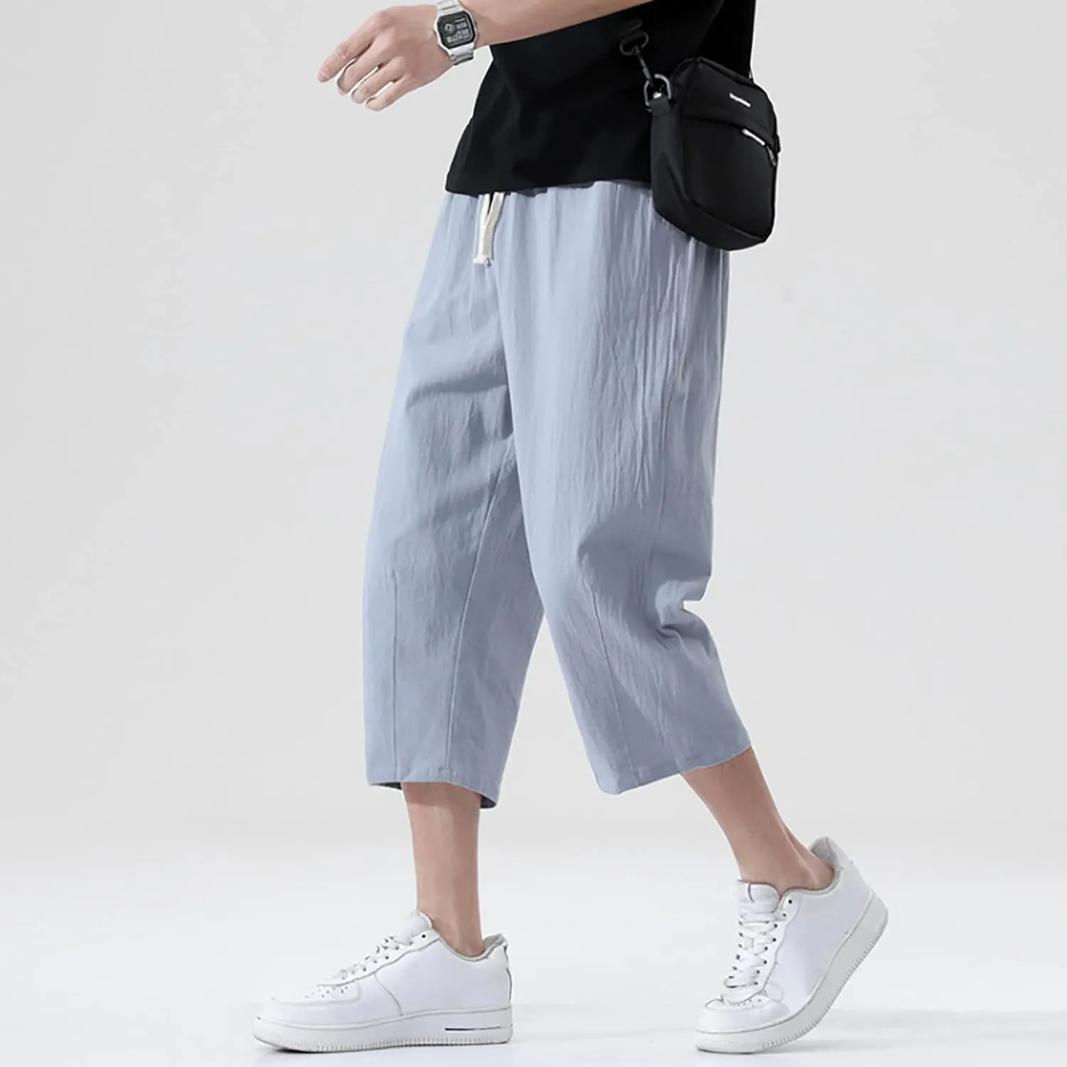3/4 Leg Shorts for Men Summer Elastic Waist Fit Breathable Loose Elasticity Comfy Fashion Comfy Trendy Trousers
