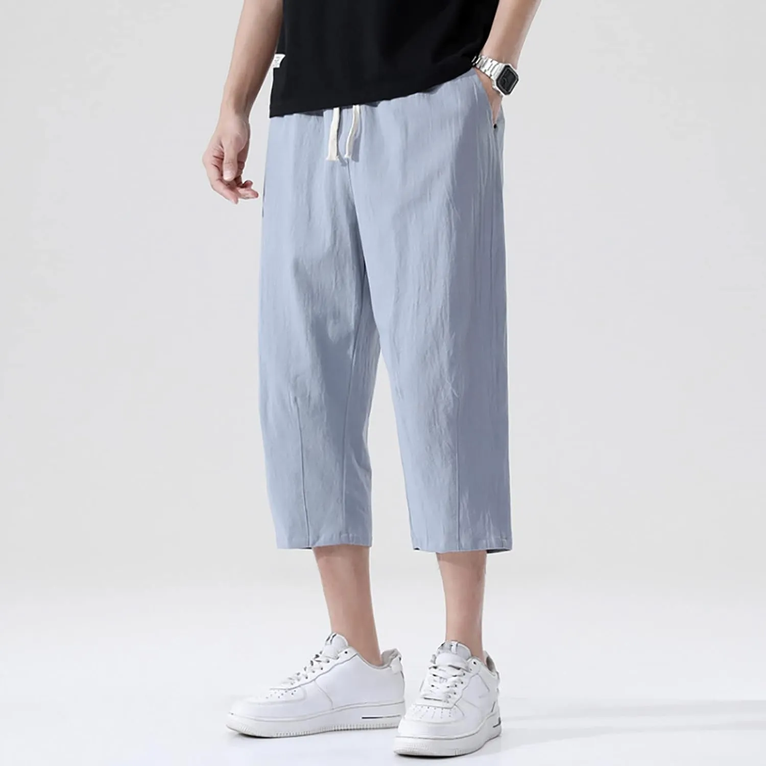 3/4 Leg Shorts for Men Summer Elastic Waist Fit Breathable Loose Elasticity Comfy Fashion Comfy Trendy Trousers