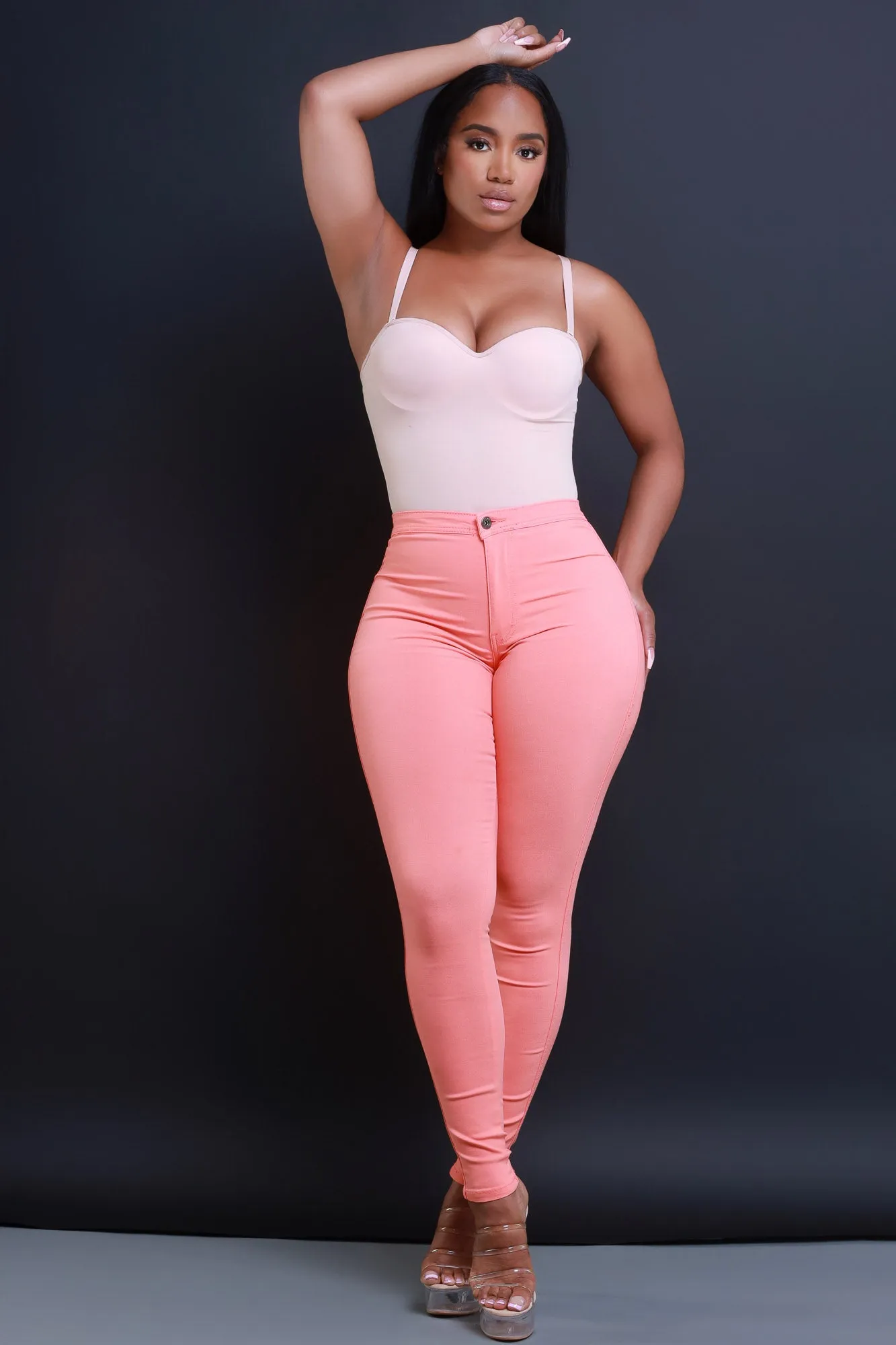 $5 Super Swank High Waist Stretchy Jeans - Orange Sorbet