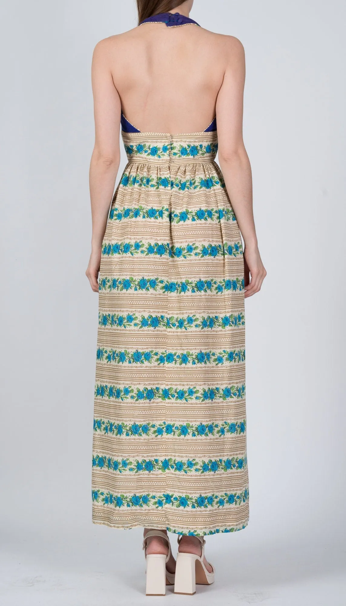 70s Candi Jones Floral Halter Maxi Dress - Extra Small