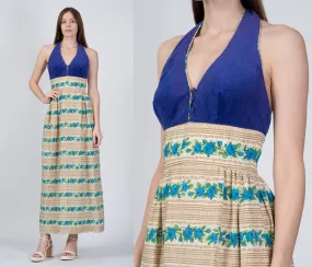 70s Candi Jones Floral Halter Maxi Dress - Extra Small