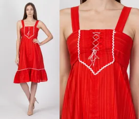 70s Red Corset Tie Midi Sundress - XXS
