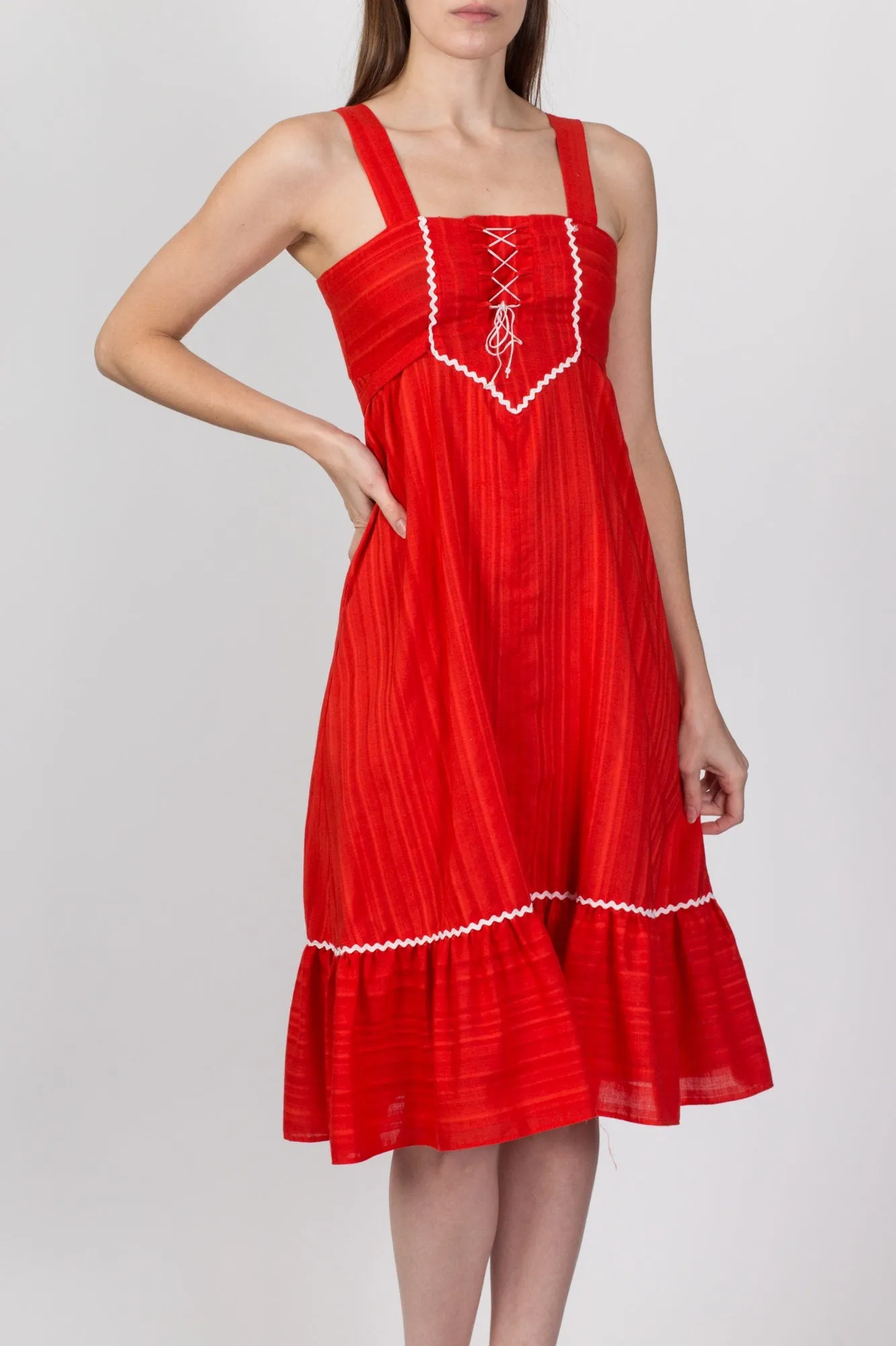 70s Red Corset Tie Midi Sundress - XXS