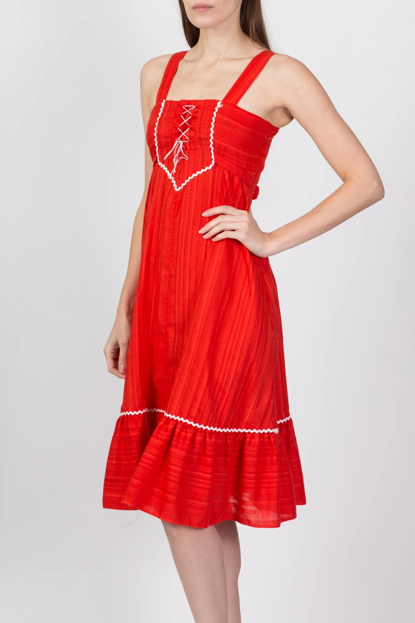 70s Red Corset Tie Midi Sundress - XXS