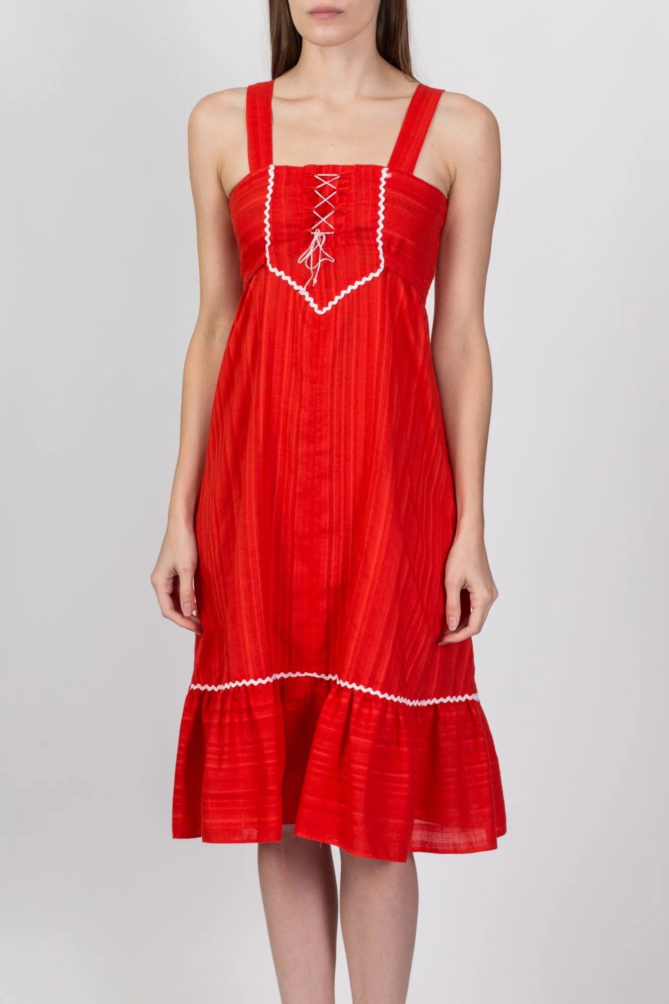 70s Red Corset Tie Midi Sundress - XXS