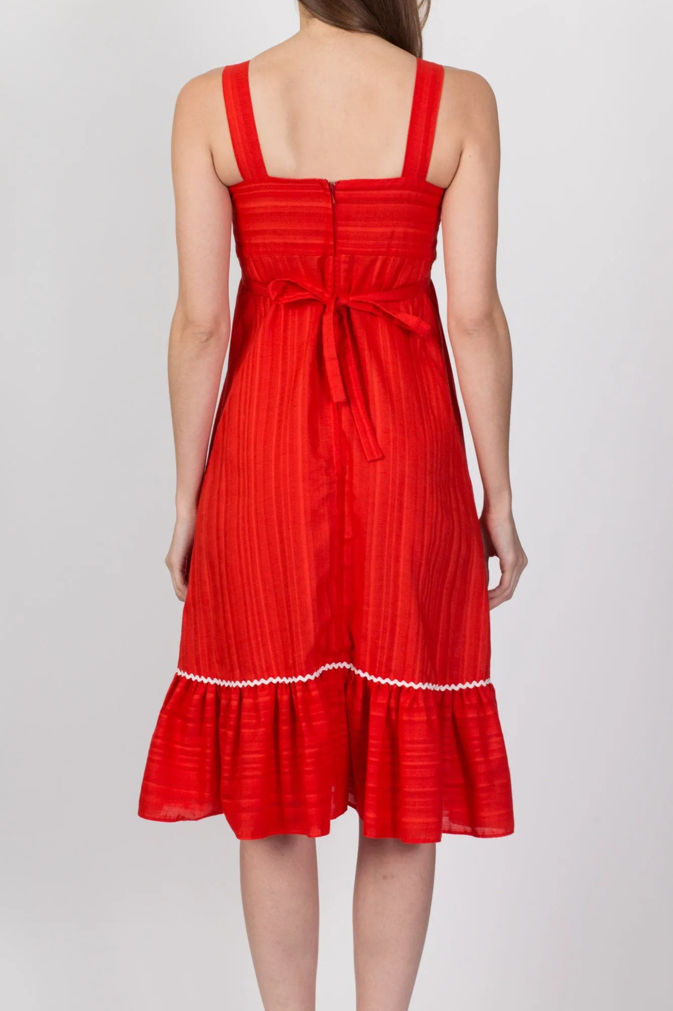 70s Red Corset Tie Midi Sundress - XXS