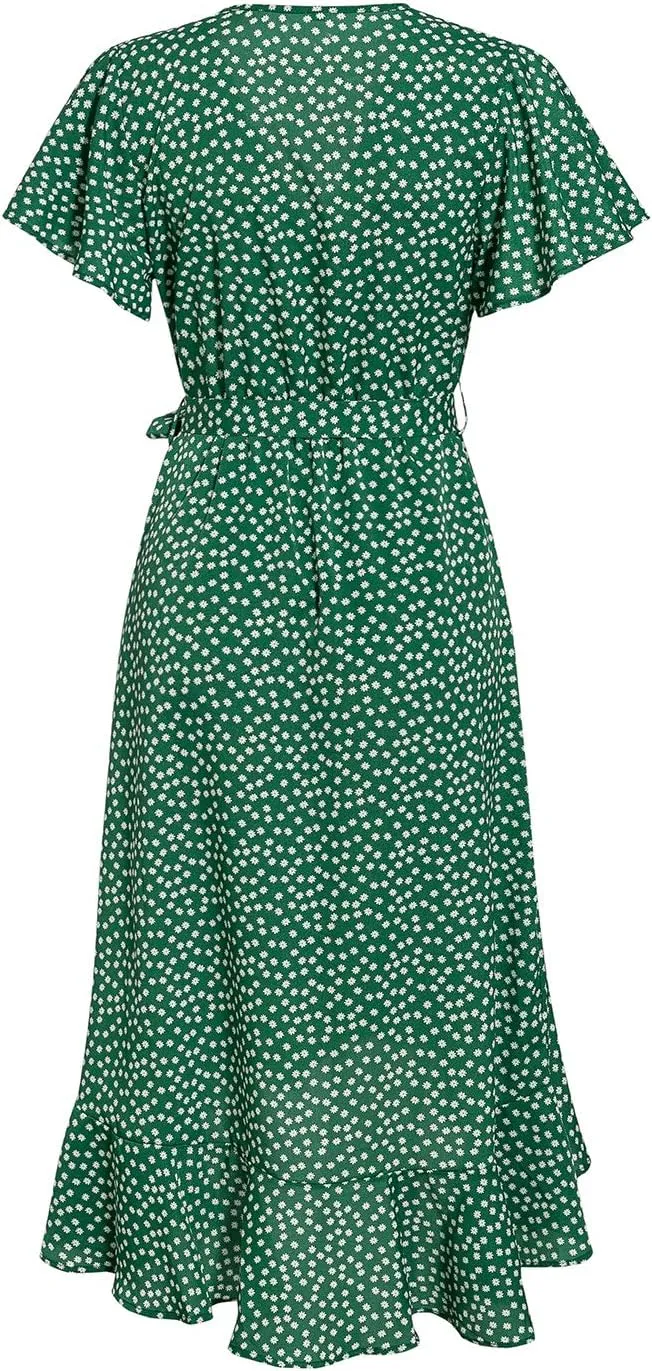 BerryGo Women's 2024 Summer Boho V Neck Ruffle Floral Maxi Dress Wrap Wedding Guest Dress