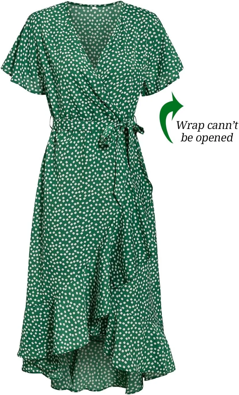 BerryGo Women's 2024 Summer Boho V Neck Ruffle Floral Maxi Dress Wrap Wedding Guest Dress