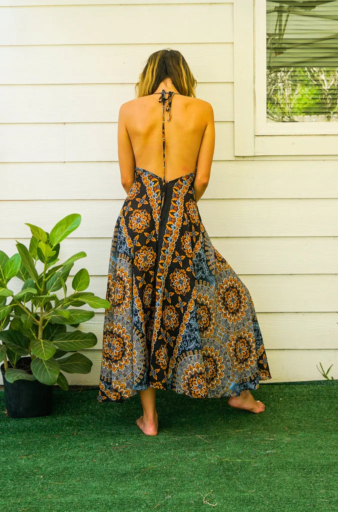 Black Psychedelic Goddess Boho Maxi Dress
