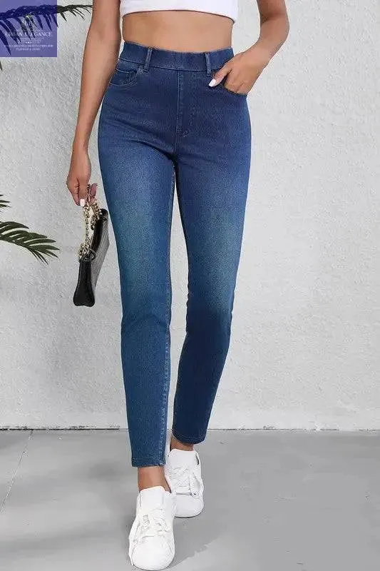 Blue Straight Leg Washed Stretchy Casual Jeans