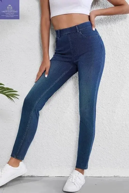 Blue Straight Leg Washed Stretchy Casual Jeans