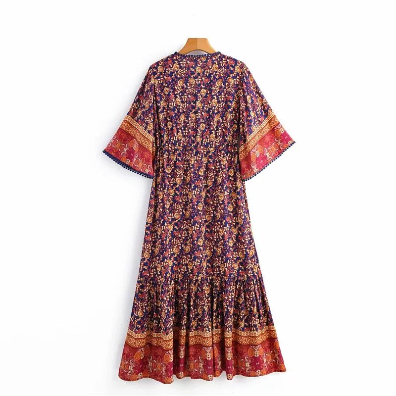 Boho Midi Dress, Sundress, Kaftan Dress, Indian Flower in Navy