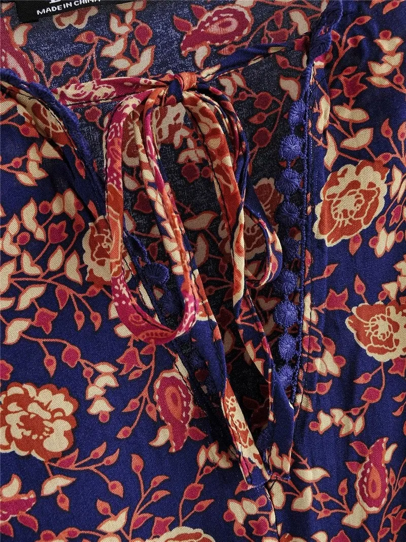 Boho Midi Dress, Sundress, Kaftan Dress, Indian Flower in Navy