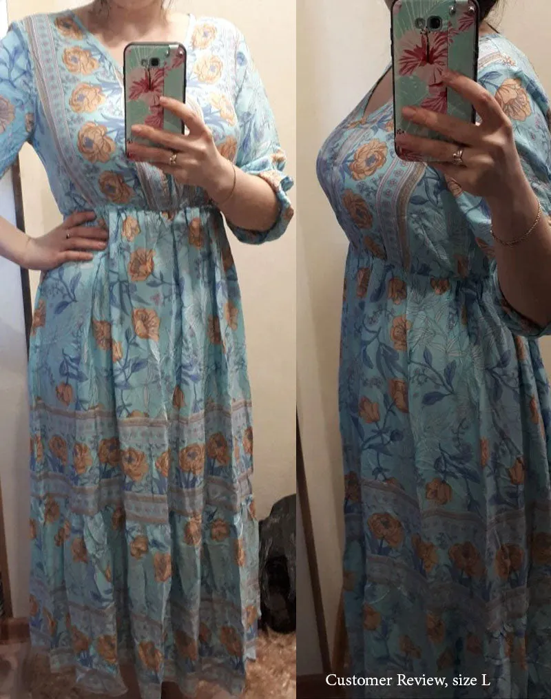 Boho Midi Dress, Sundress, Viola in Blue