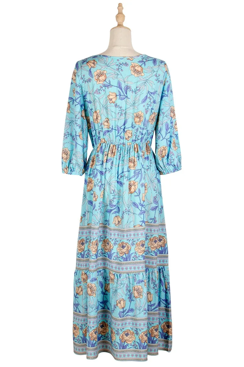 Boho Midi Dress, Sundress, Viola in Blue