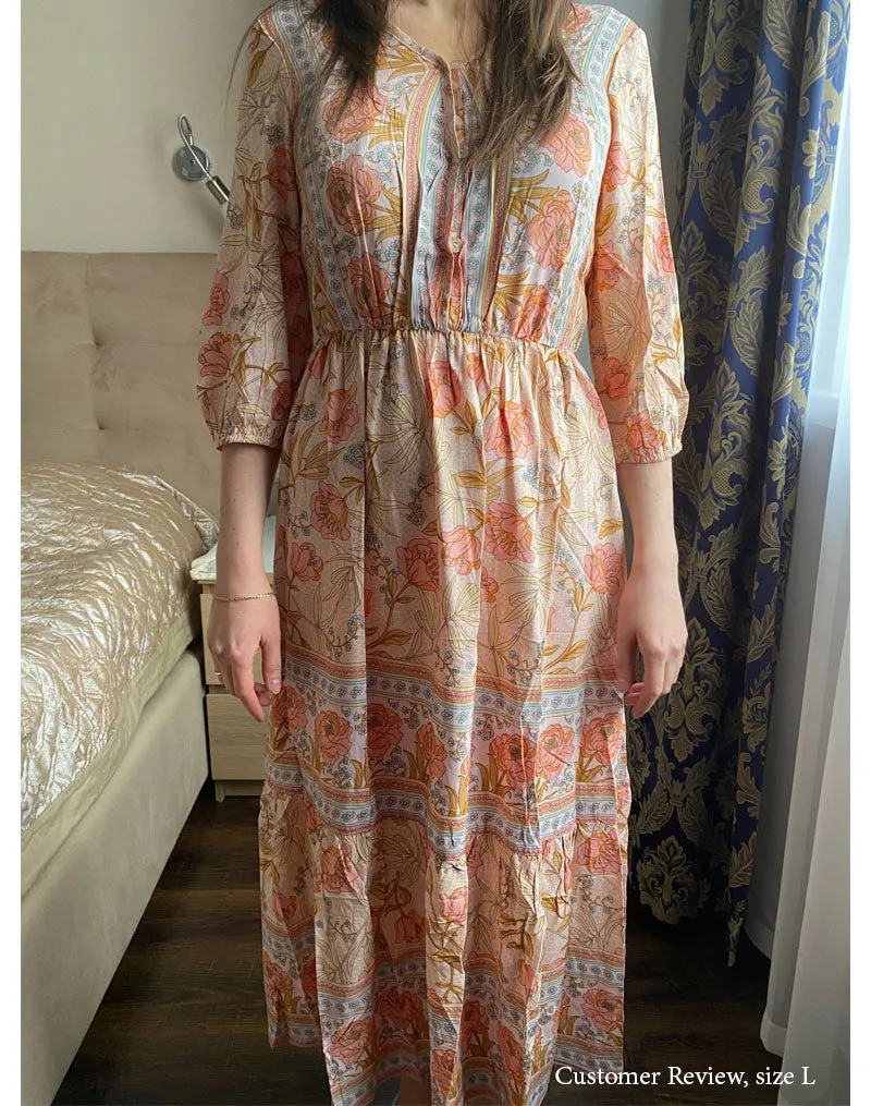 Boho Midi Dress, Sundress, Viola in Blue