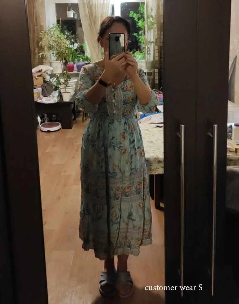 Boho Midi Dress, Sundress, Viola in Blue