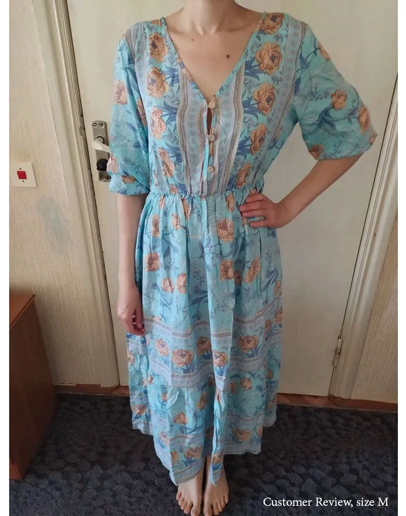 Boho Midi Dress, Sundress, Viola in Blue