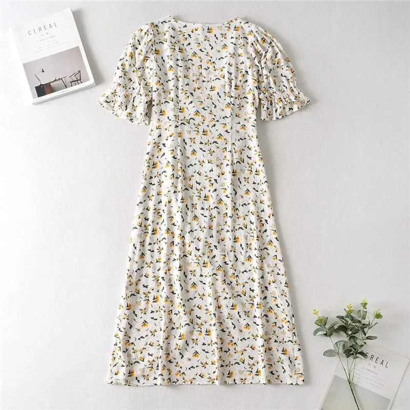 Boho Midi Dress, Sundress, White Flower Child