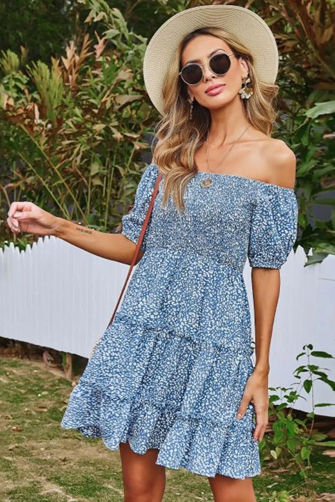 Boho Mini Dress Sundress, Alice Puff in Blue