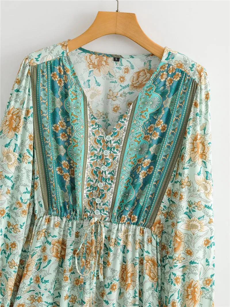 Boho Mini Dress Sundress, Natalia Bright Blue Sea