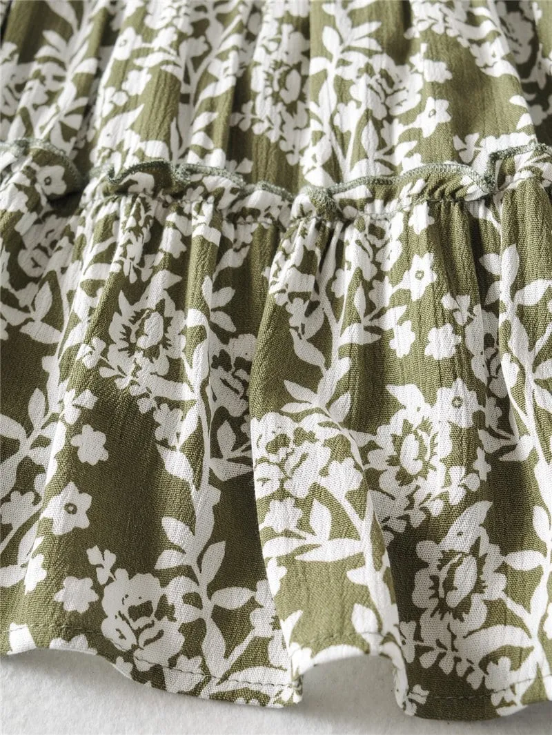 Boho Mini Dress  Sundress, Vintage Oroslavje in Moss Green