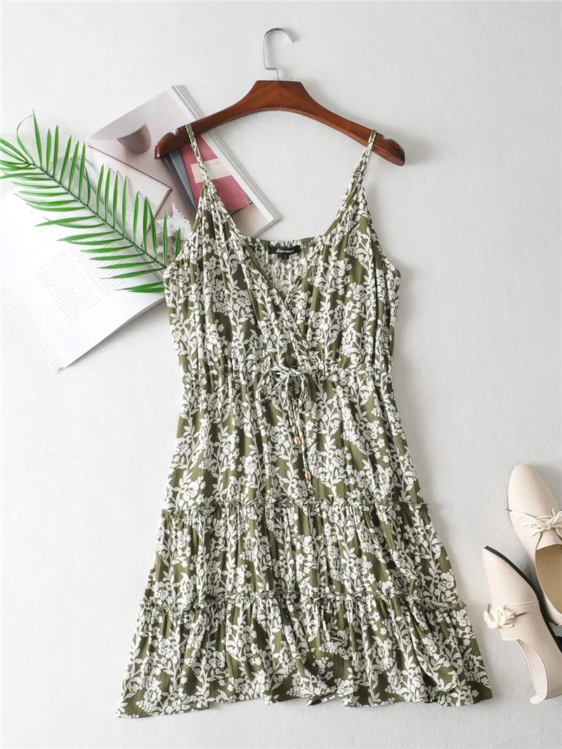 Boho Mini Dress  Sundress, Vintage Oroslavje in Moss Green