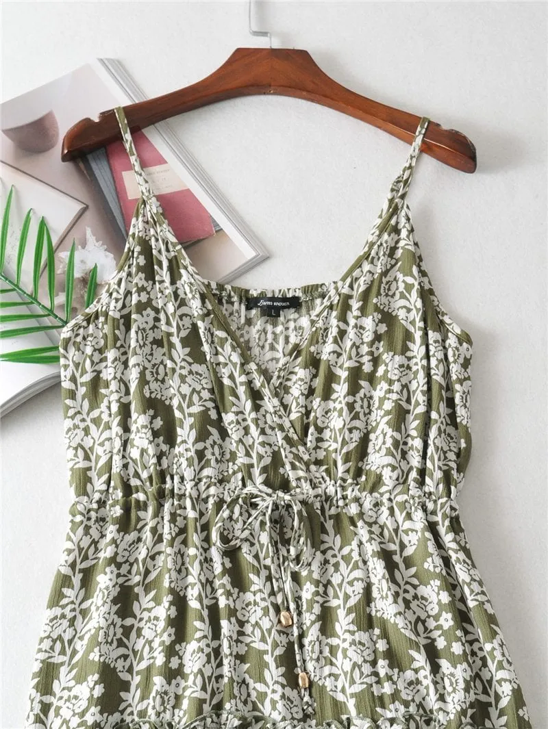 Boho Mini Dress  Sundress, Vintage Oroslavje in Moss Green