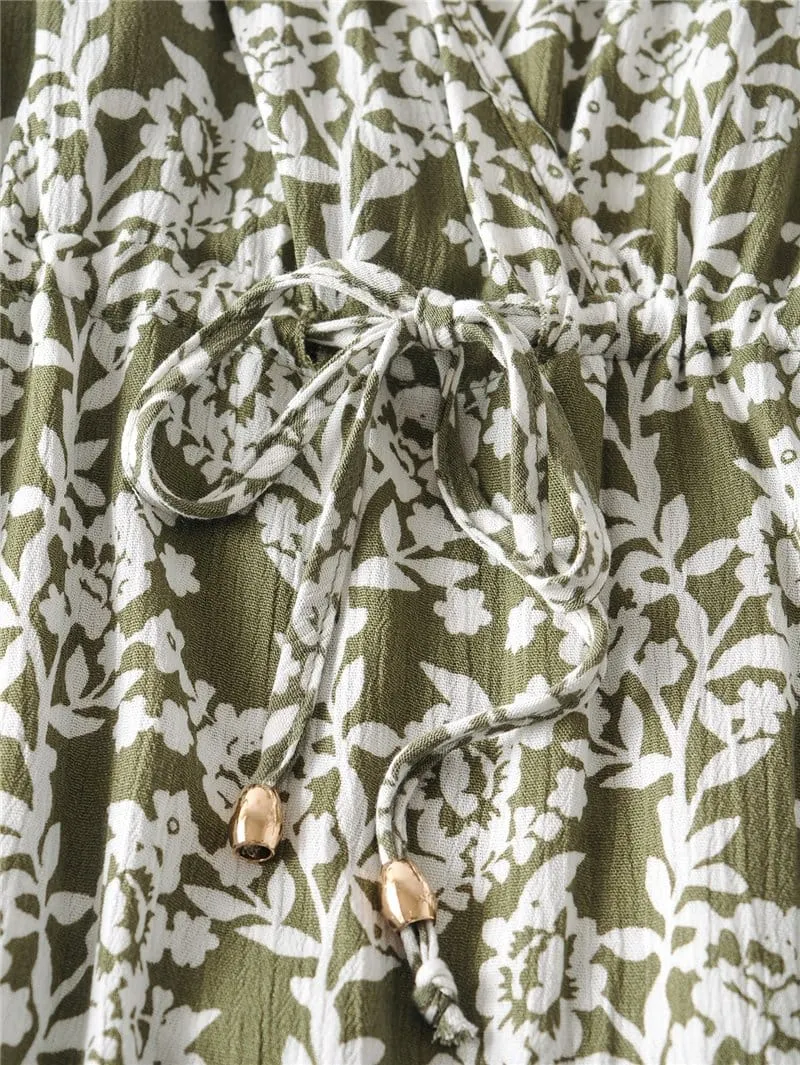 Boho Mini Dress  Sundress, Vintage Oroslavje in Moss Green