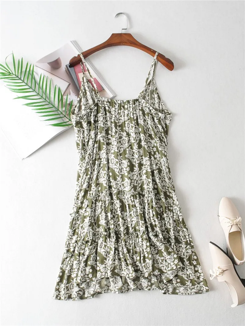 Boho Mini Dress  Sundress, Vintage Oroslavje in Moss Green