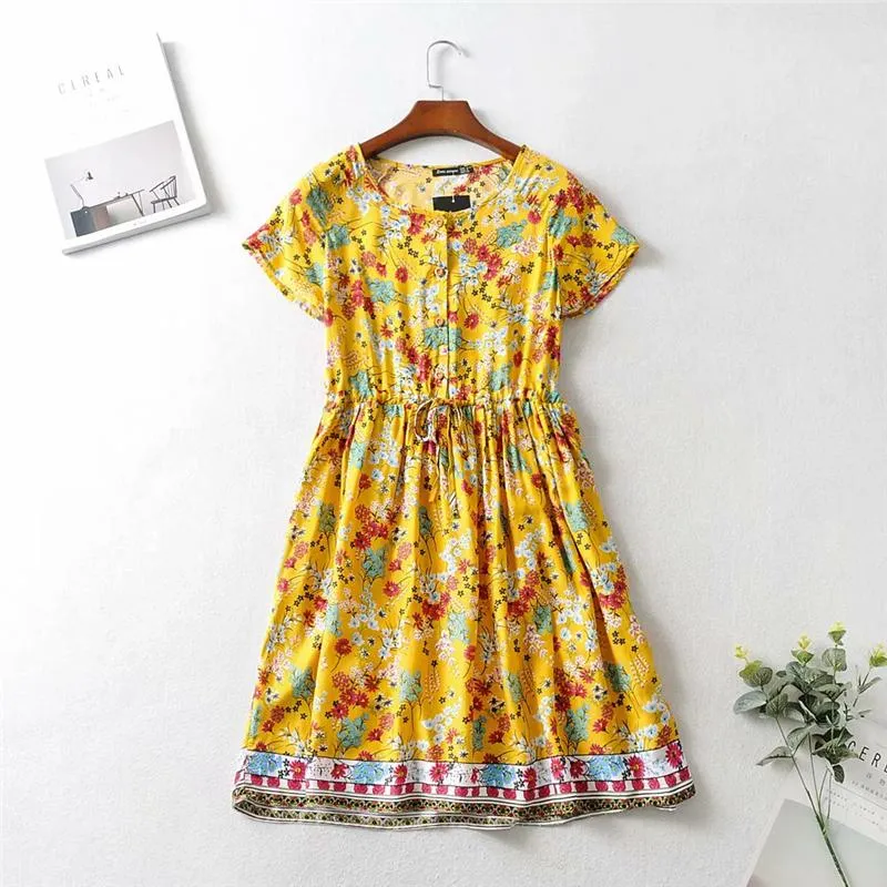 Boho Mini Dress Sundress, Wild Floral in Yellow Ducky