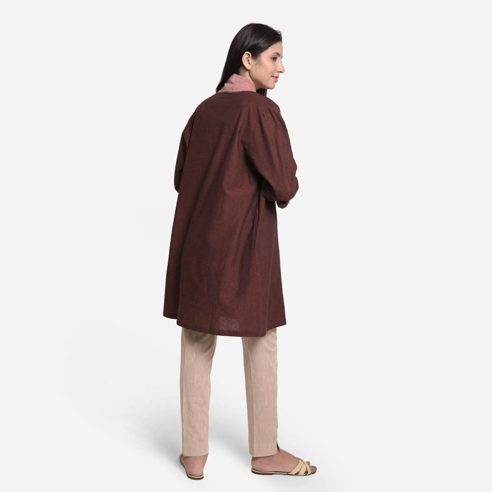 Brown Shawl Collar Short Cotton Outerwear
