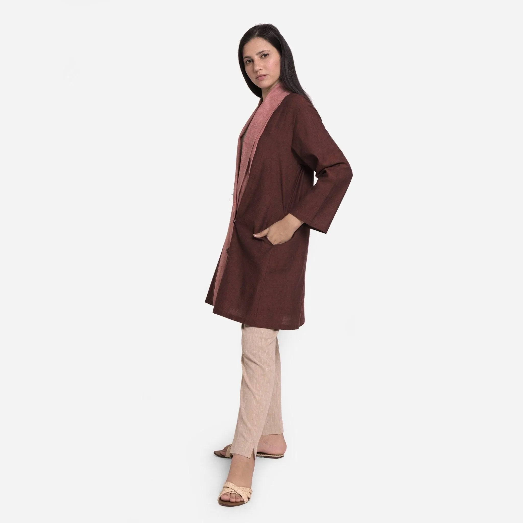 Brown Shawl Collar Short Cotton Outerwear