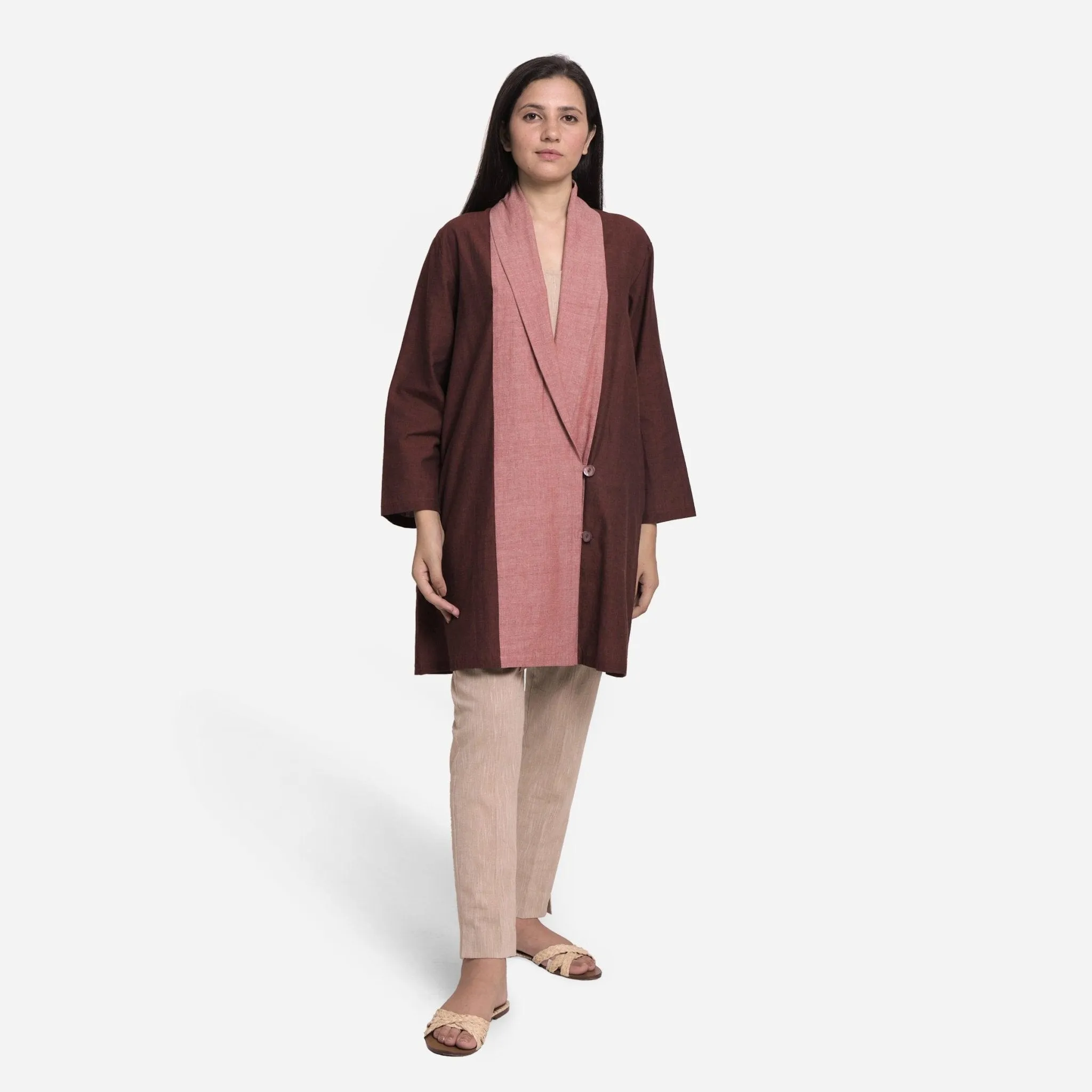 Brown Shawl Collar Short Cotton Outerwear
