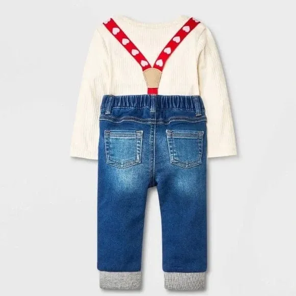 CAT & JACK - Baby - Valentines Set Jeans and Suspenders