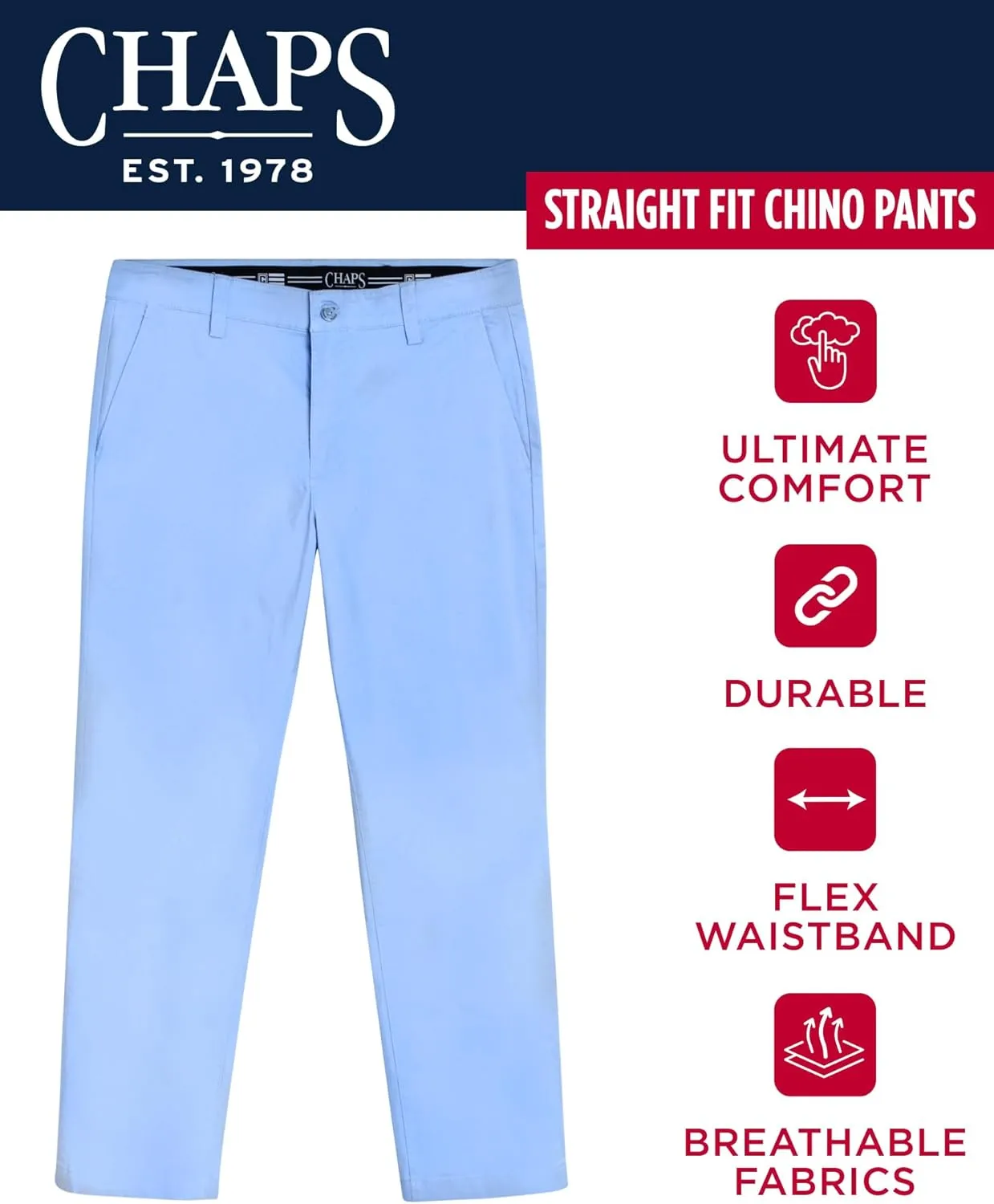 Chaps Men's Pants - Straight Fit 5-Pocket Comfort Stretch Chino Pants for Men - Men's Fashion Straight Leg Cotton Chinos