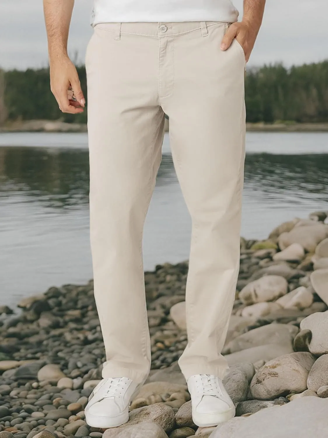 Chaps Men's Pants - Straight Fit 5-Pocket Comfort Stretch Chino Pants for Men - Men's Fashion Straight Leg Cotton Chinos