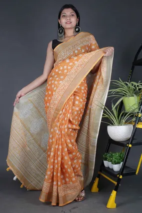 Charming Linen Digital Printed With Silver Weaving Border Wrap in 1 Minute Saree