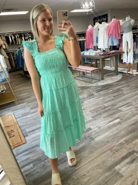 Checkered Smocked Dress - Green