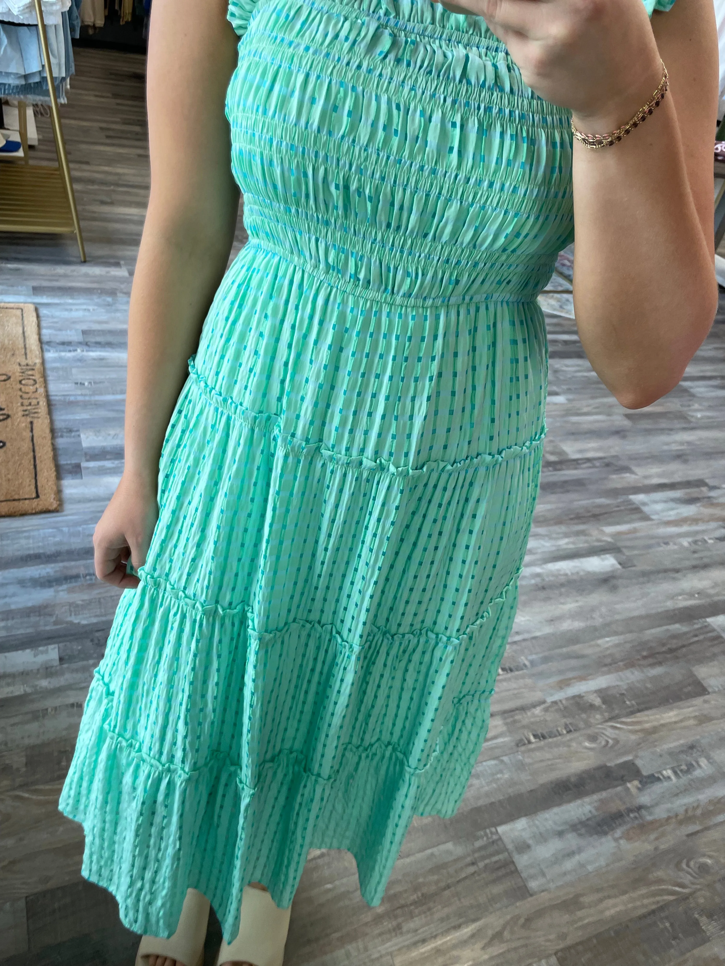 Checkered Smocked Dress - Green