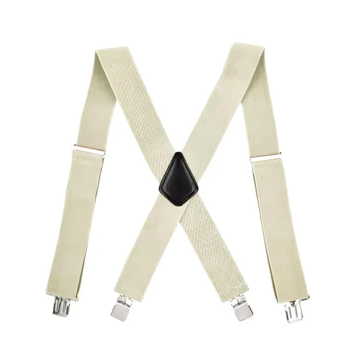 Chokore X-shaped Elastic Suspenders with Metal Clips (Cream)