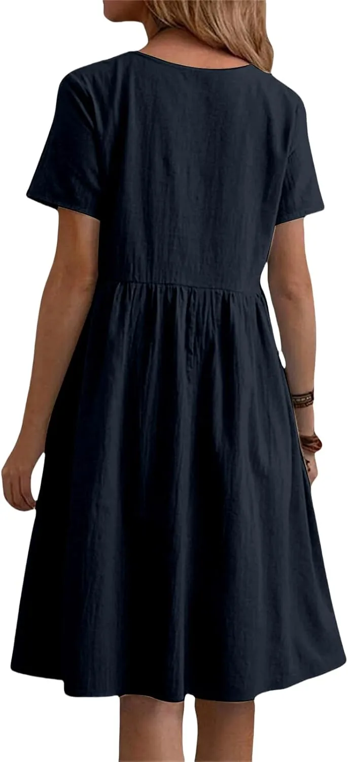 Cotton Linen Dresses Women Loose Fitting Dress Womens Dresses Tshirt Dress with Pockets Plus Size Sundresses