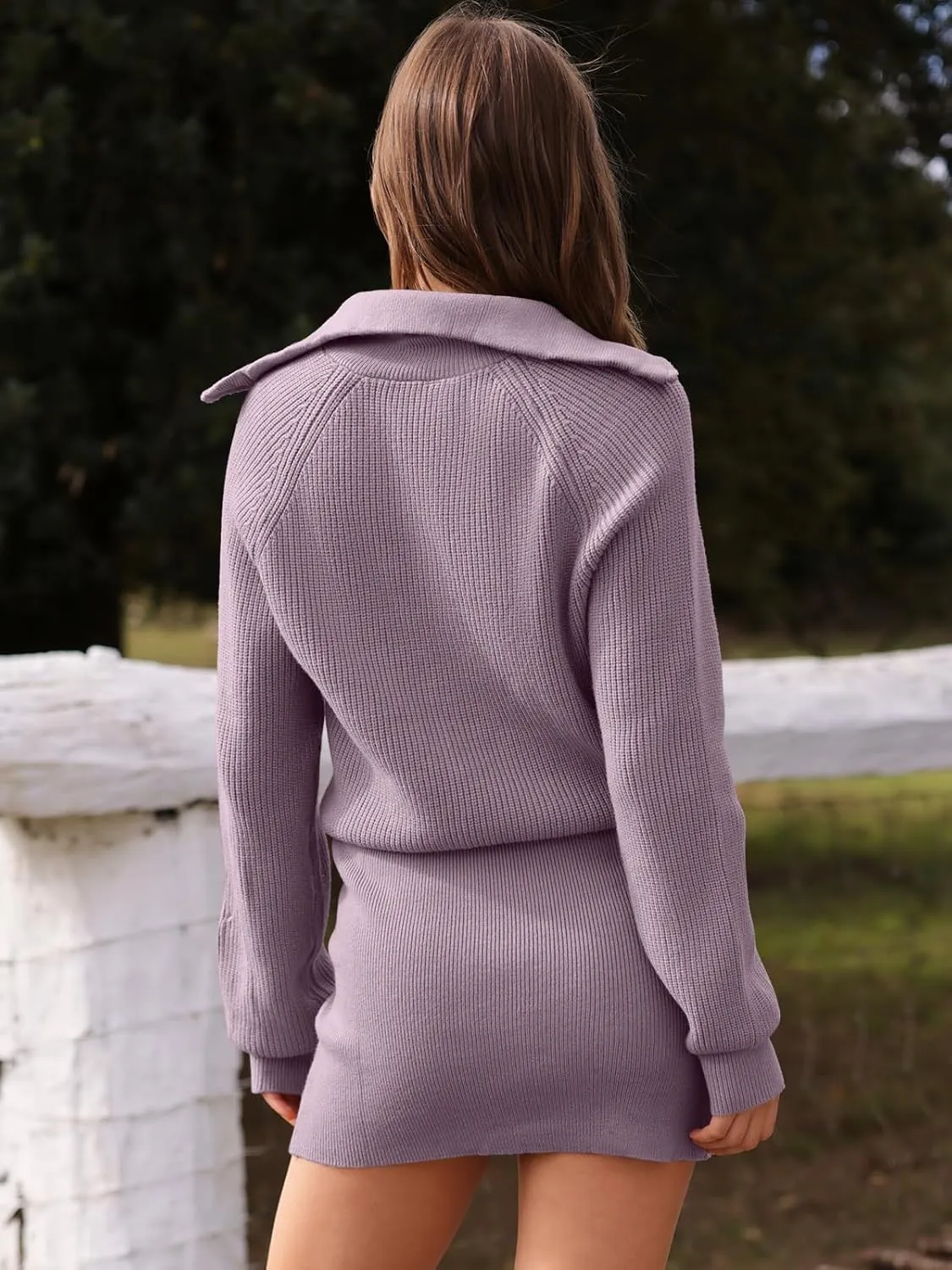 DEEP SELF Women's Casual Long Sleeve Bodycon Sweater Dresses Fall Half Zip V Neck Slim Fit Ribbed Knitted Mini Dress