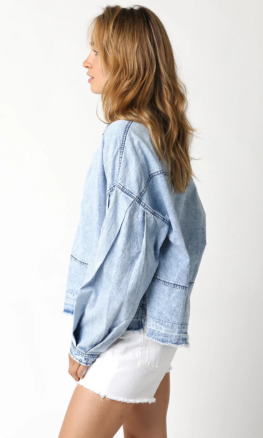 Denim V Neck Blouse