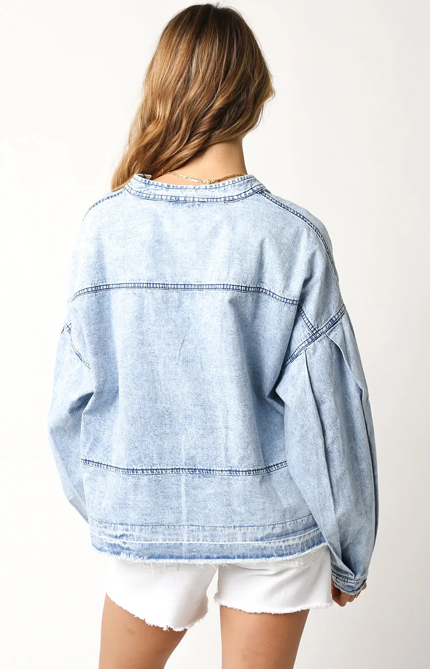 Denim V Neck Blouse