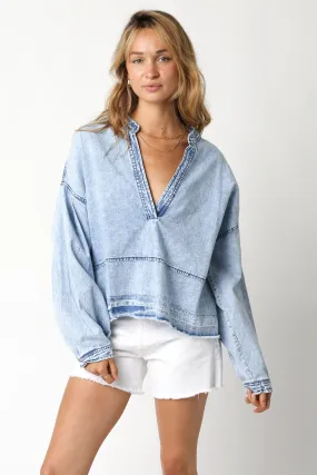 Denim V Neck Blouse