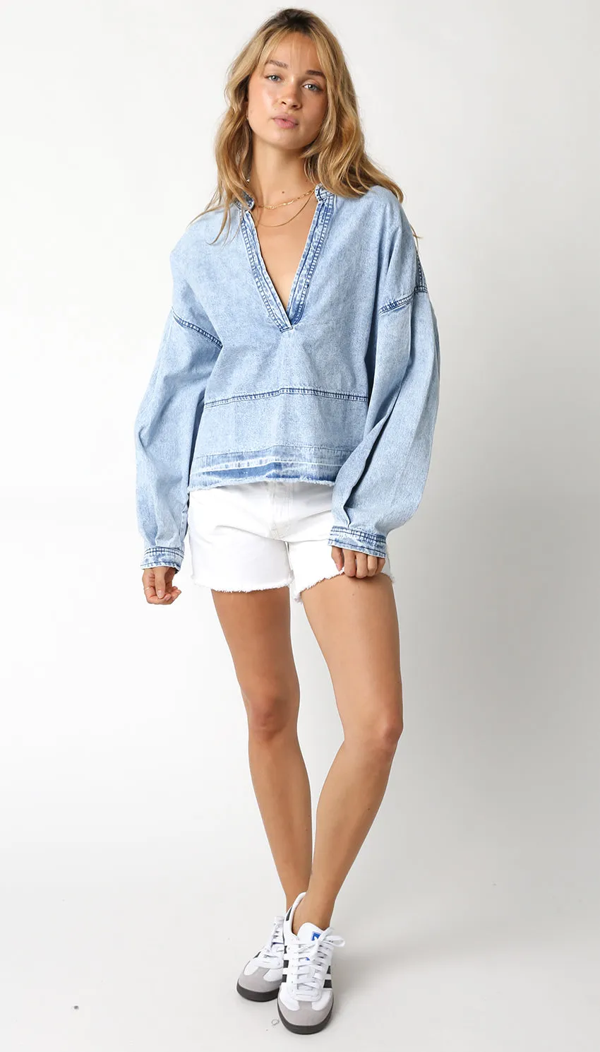 Denim V Neck Blouse