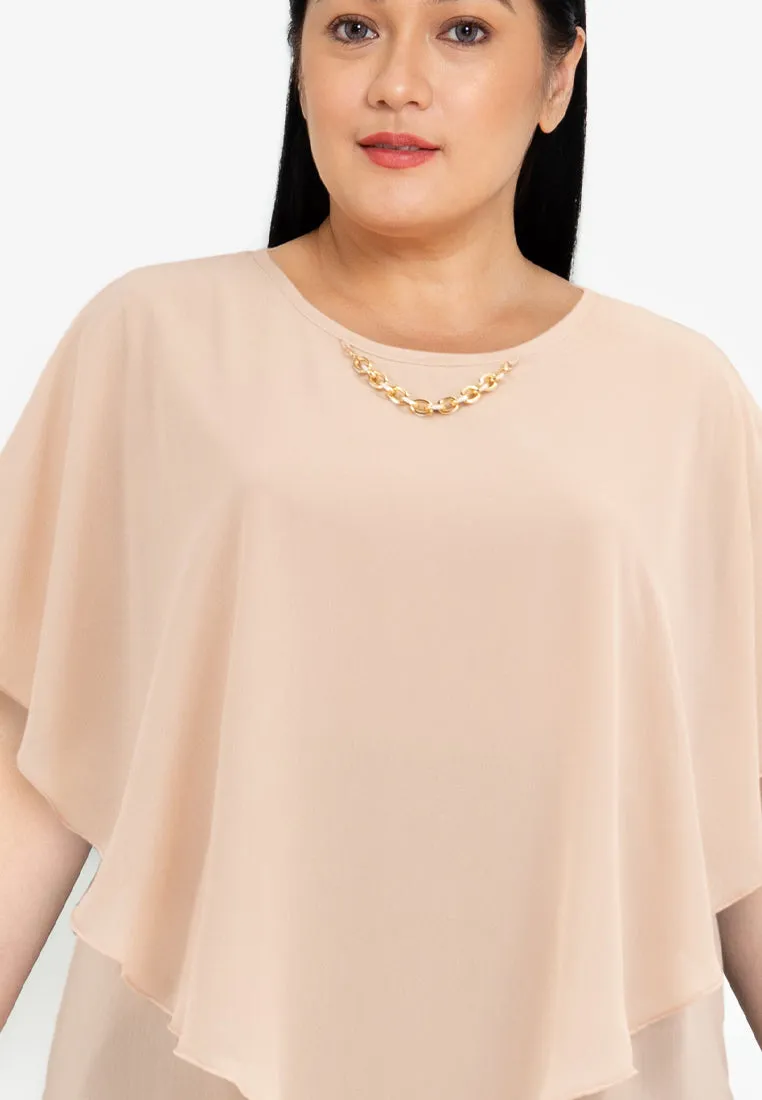 Divina Plus Size Flowy Overlay Blouse with Necklace Korean Top