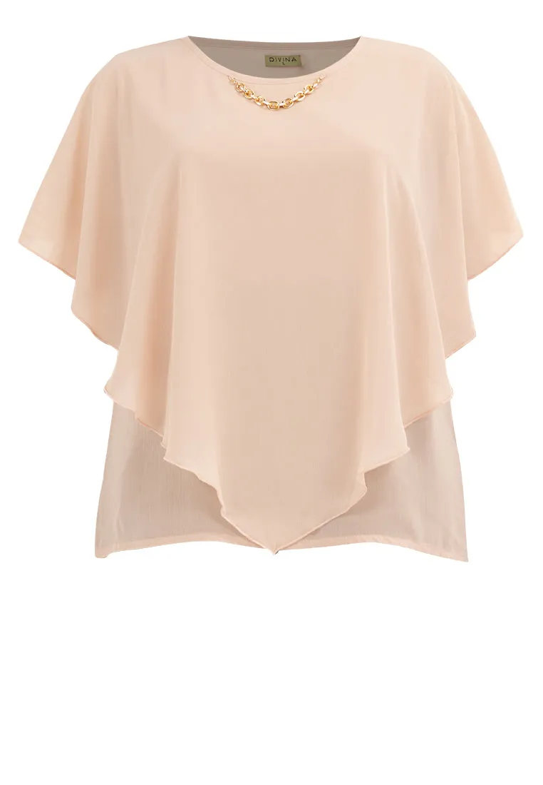 Divina Plus Size Flowy Overlay Blouse with Necklace Korean Top